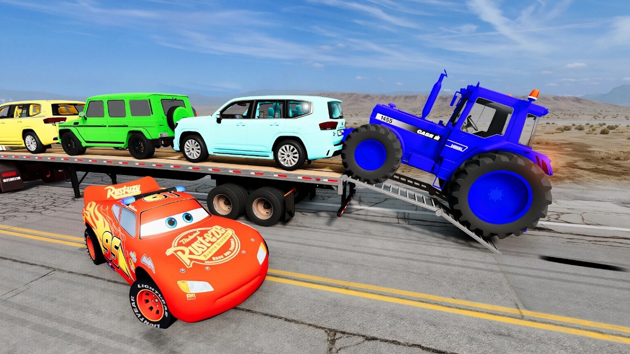 Flatbed Truck Mcqueen | Transportation with Truck - Pothole vs Car #10 BeamNG.Drive