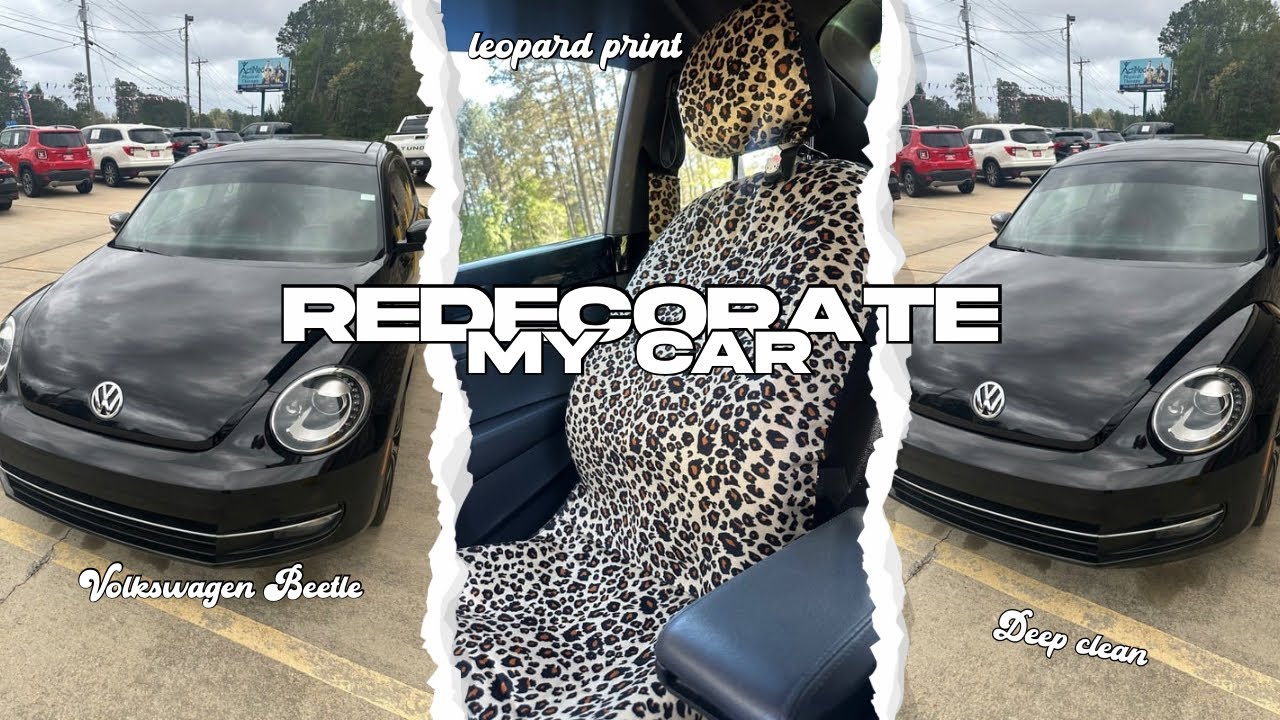 Deep Clean and Redecorate my car with me 🐆🖤🎀| Volkswagen Beetle