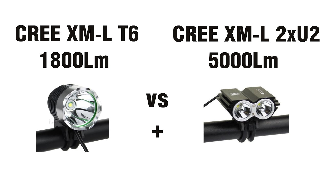 Сравнение и комбинация велосипедных ламп CREE XM-L T6 1800Lm LED и CREE XM-L 2xU2  5000Lm