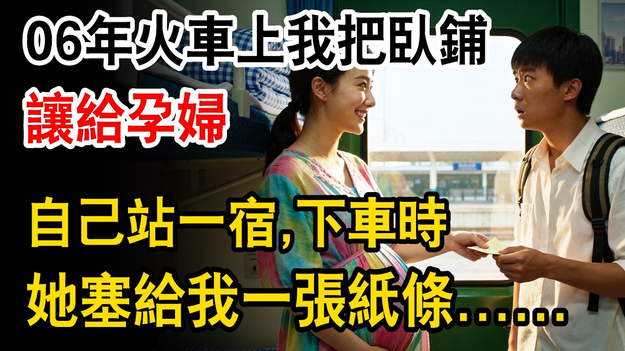 06年火車上我把臥鋪讓給孕婦，自己站了一宿。下車時她塞給我一張紙條，我打開瞬間崩潰#情感故事 #故事頻道 #溫情 #幸福人生 #正能量 #情感 #生活經驗 #人生故事 #為人處世 #日常 #人生感悟