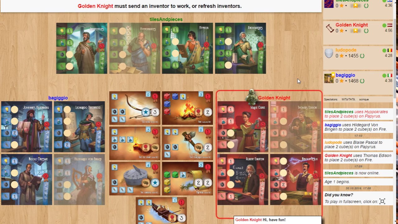 Legendary Inventors craze on Board Game Arena