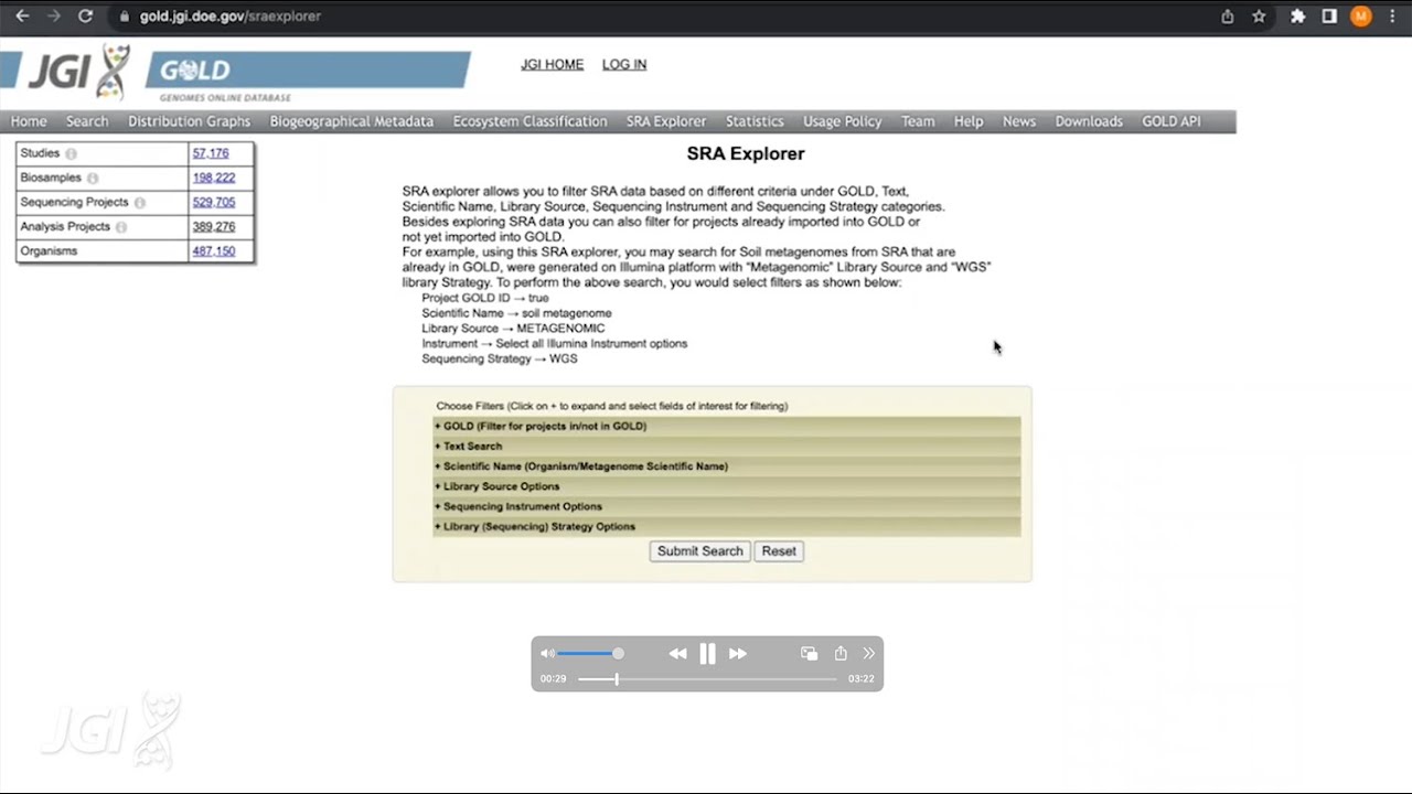 Using Sequence Read Archive (SRA) Explorer in GOLD