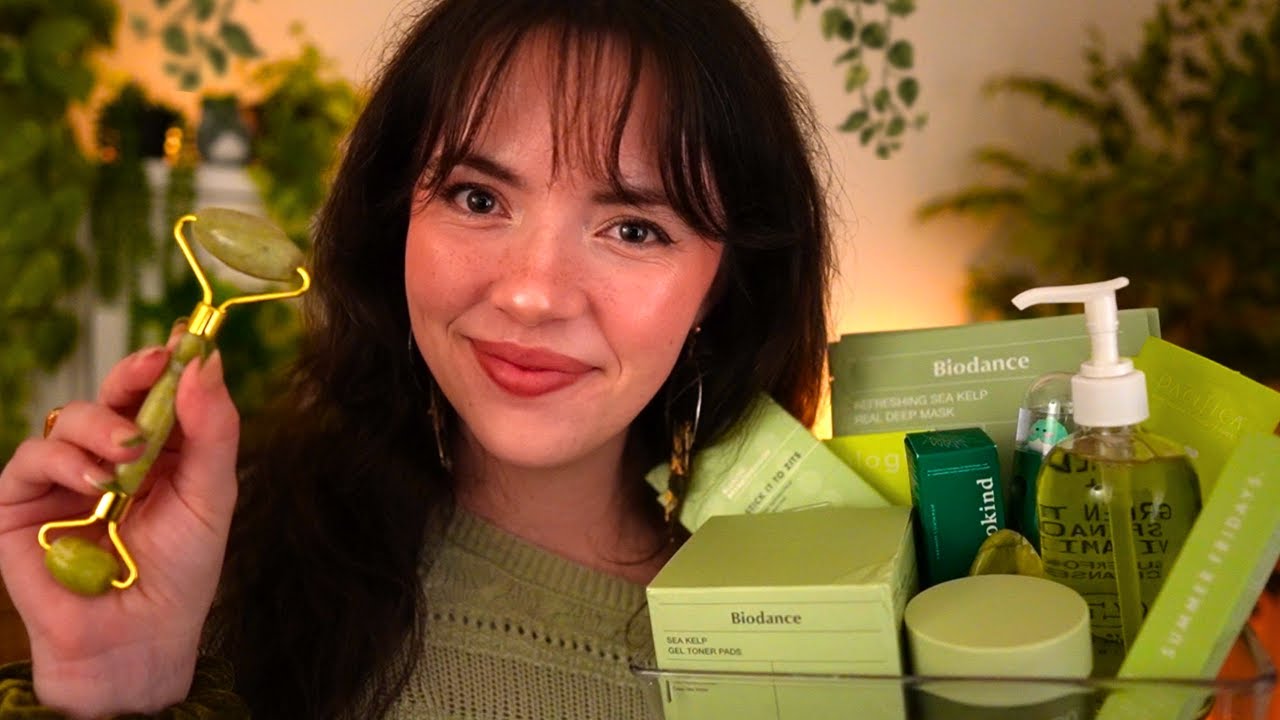 ASMR The Green Spa 🌿 Pampering You with Green Skincare (layered sounds)