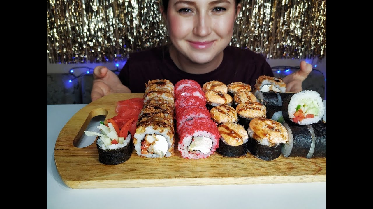 СУШИ РОЛЛЫ МИДИИ КУРИЦА АСМР МУКБАНГ | SUSHI ROLLS MUSSELS CHICKEN ASMR MUKBANG