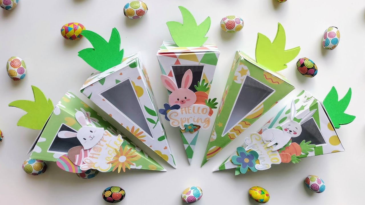 DIY Cajas para bombones de Pascua Happy Easter. Con papeles y sellos de Kokorosa Studio.