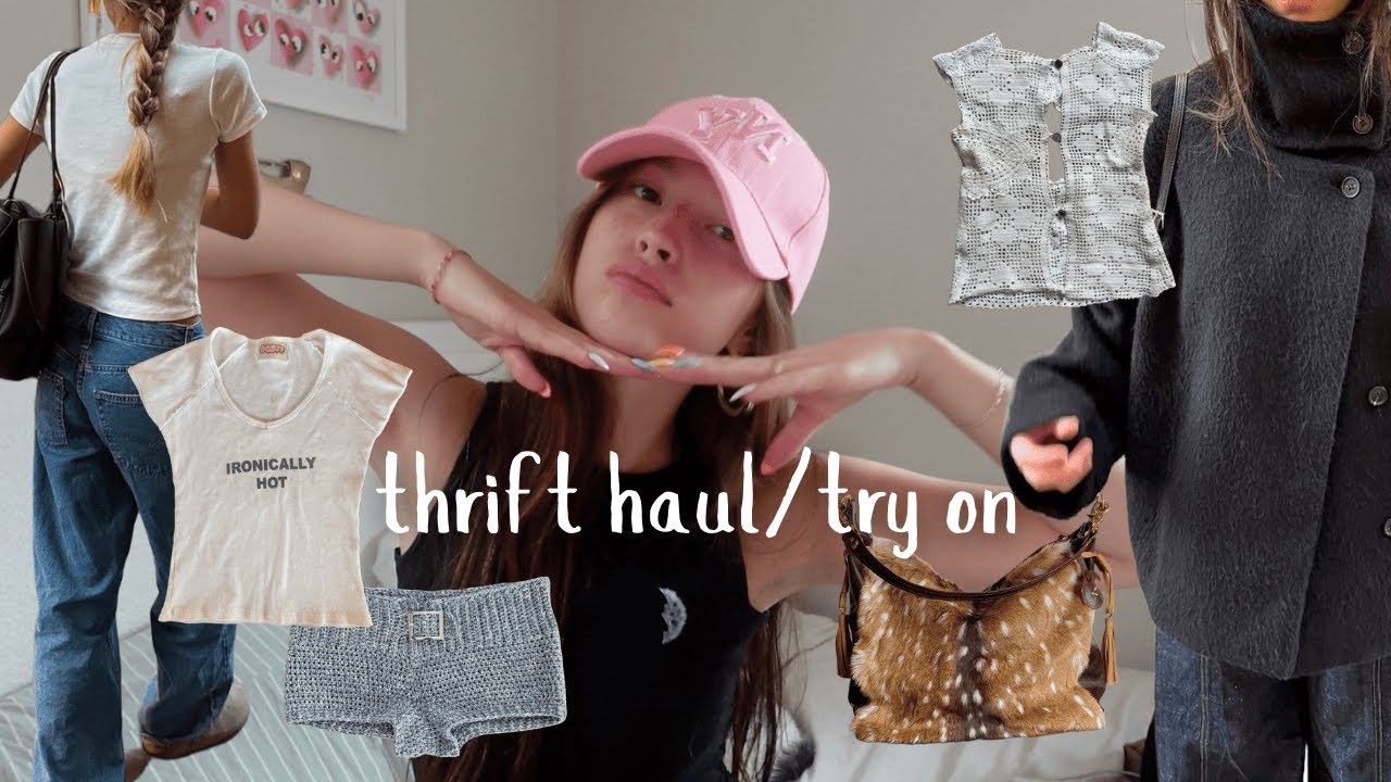 collective haul cause I live at the thrift store + try on 𝜗ৎ