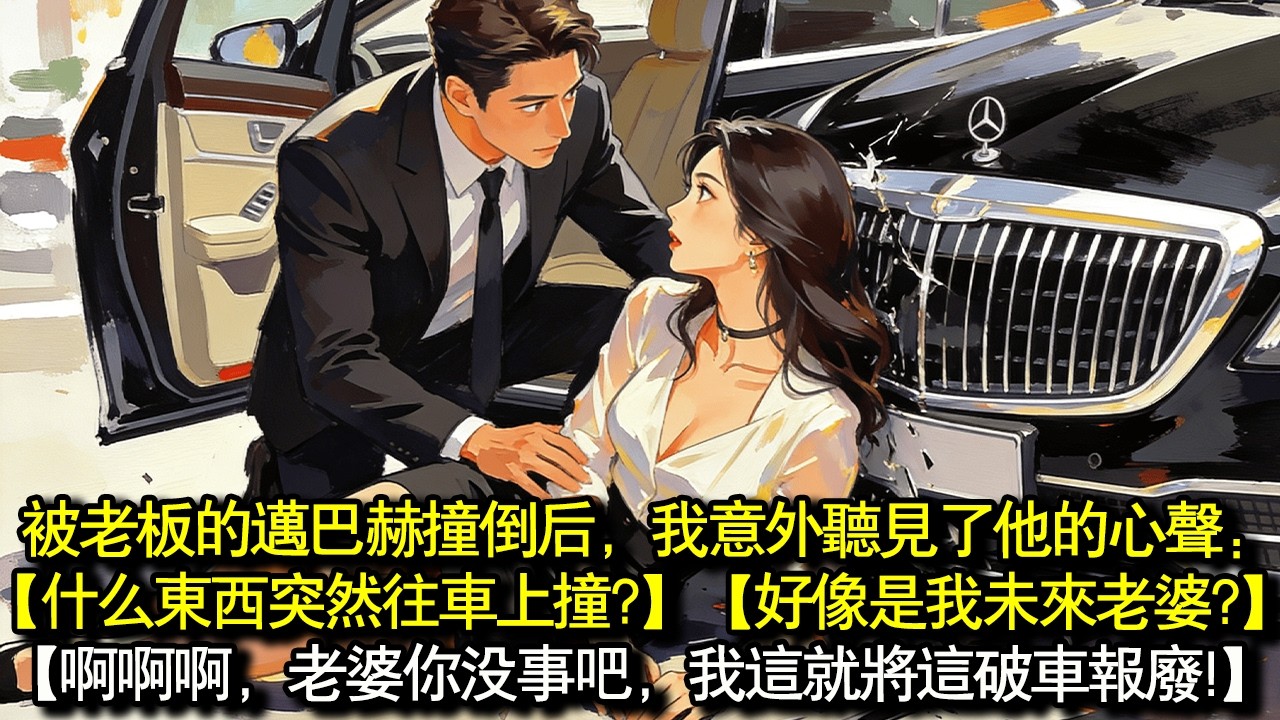 被老闆的邁巴赫撞倒後，我意外聽見了他的心聲：【剛剛是什麼玩意兒突然往老子車上撞？ 】【好像是我未來老婆？ 】【啊啊啊，老婆你沒事吧，我明天就把這破車送去修車廠報廢！不！下午就去！ 】#完結 #愛情