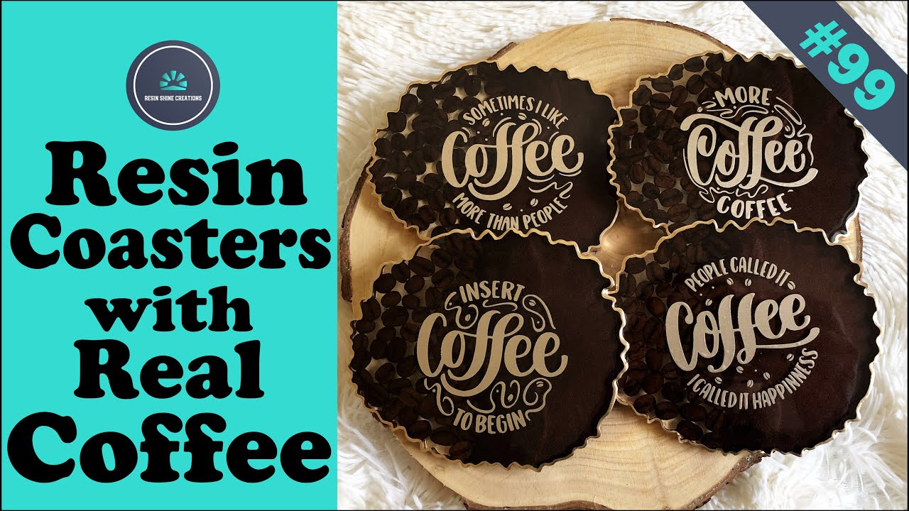 Resin coasters with real coffee.