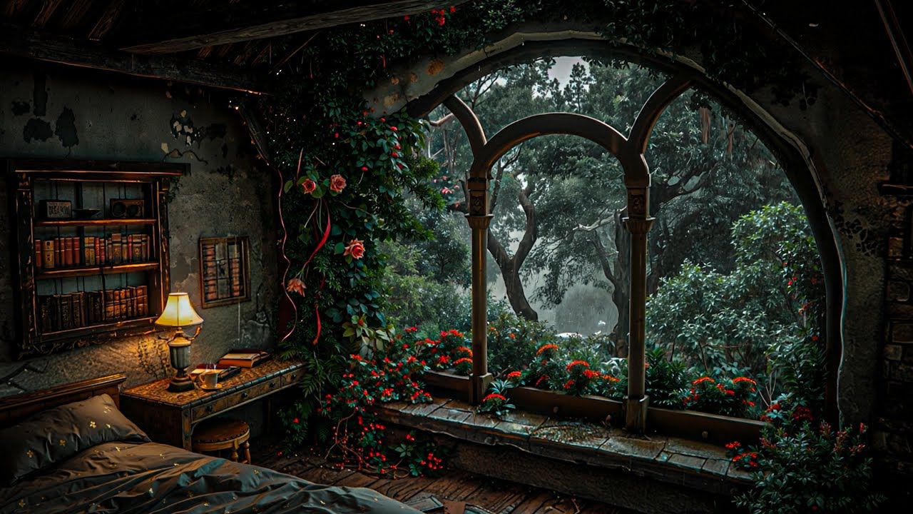 Garden Window Library | Dark Academia Piano Music & Cozy Ambience for Studying & Reading