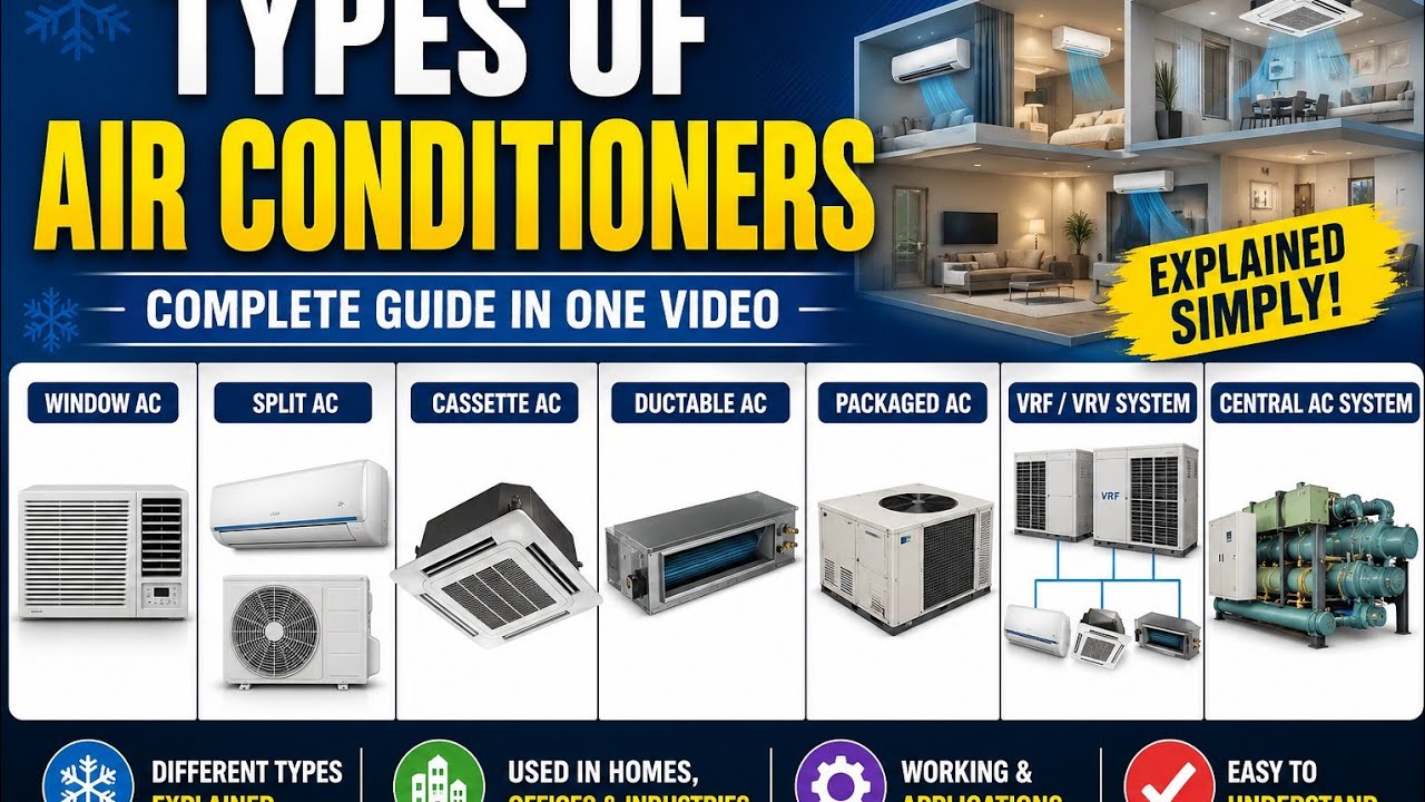 Types of Air Conditioners Explained | Window, Split, Cassette, Duct, VRF & Central AC | HVAC Basics
