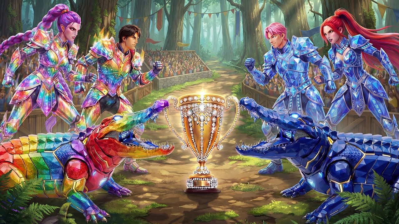 Rainbow Family VS Diamond Family 🐊 RUMI Gets Magic Crocodile Championship 🏆 KPOP Demon Hunters