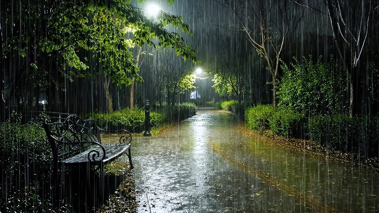 End Sleepless Night with HEAVY Rain on Quiet Road | ASMR Rain to Deep Sleep