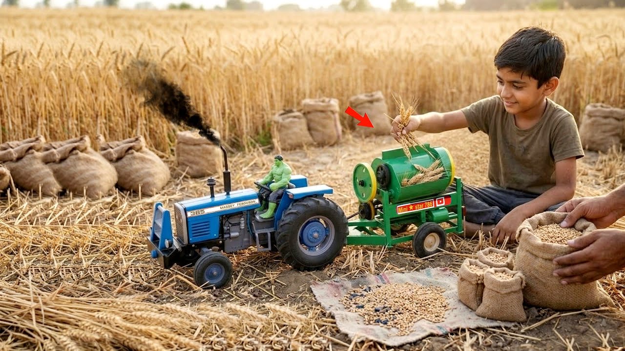 World’s Smallest Working Wheat Thresher | DIY Mini Tractor Harvesting | 4K Ultra HD 