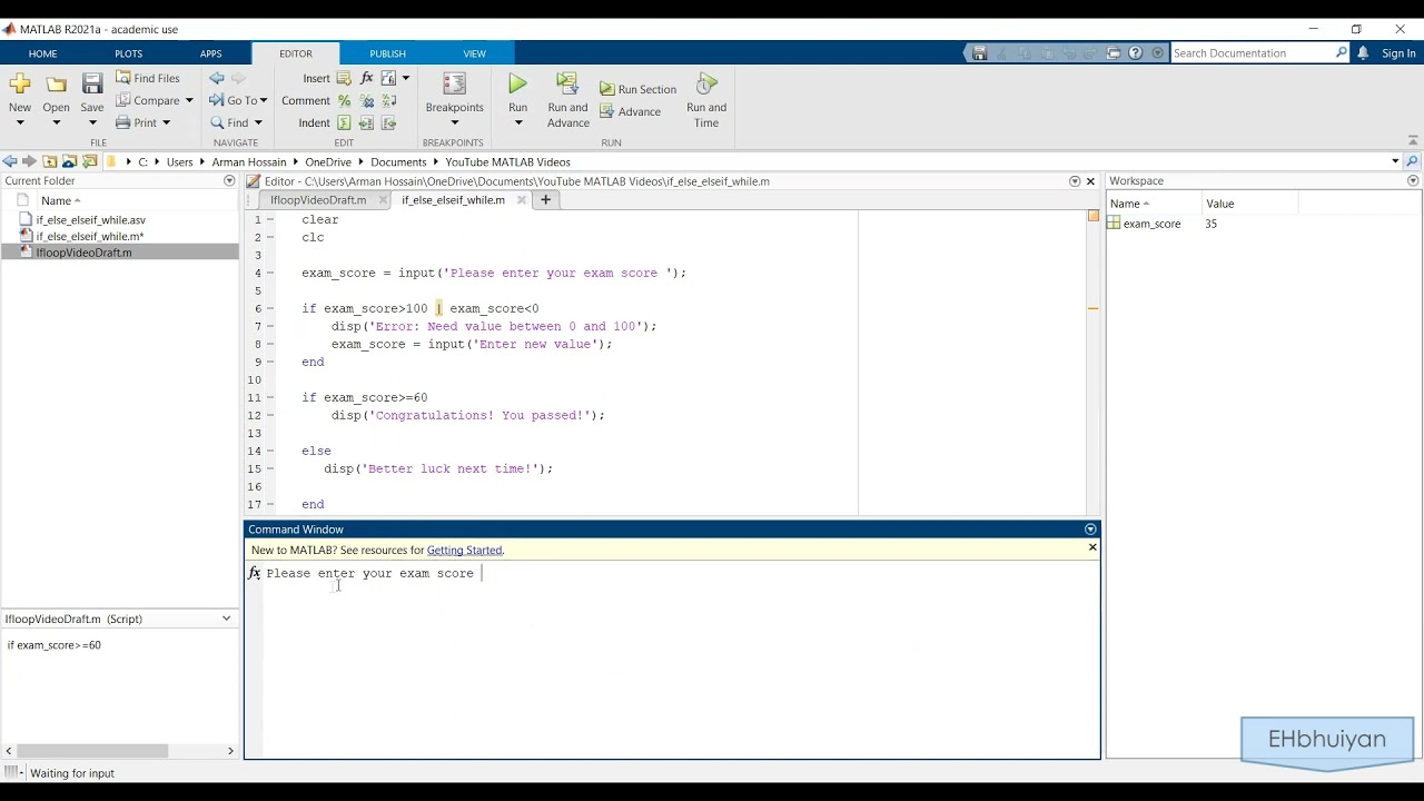 MATLAB If, Else, Elseif Statements | While Loops | Conditional Statements