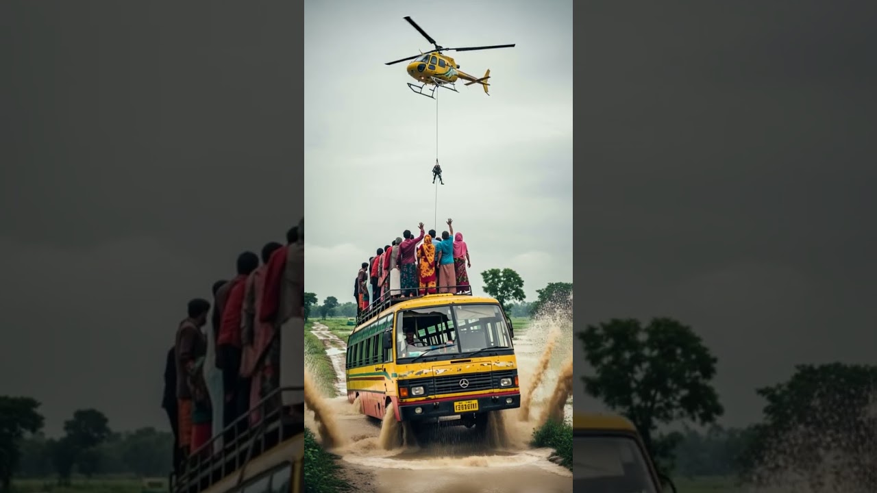 Helicopter Rescue: Bus Trapped in Flood 🚁🌊🚌 Dramatic Save Caught on Camera