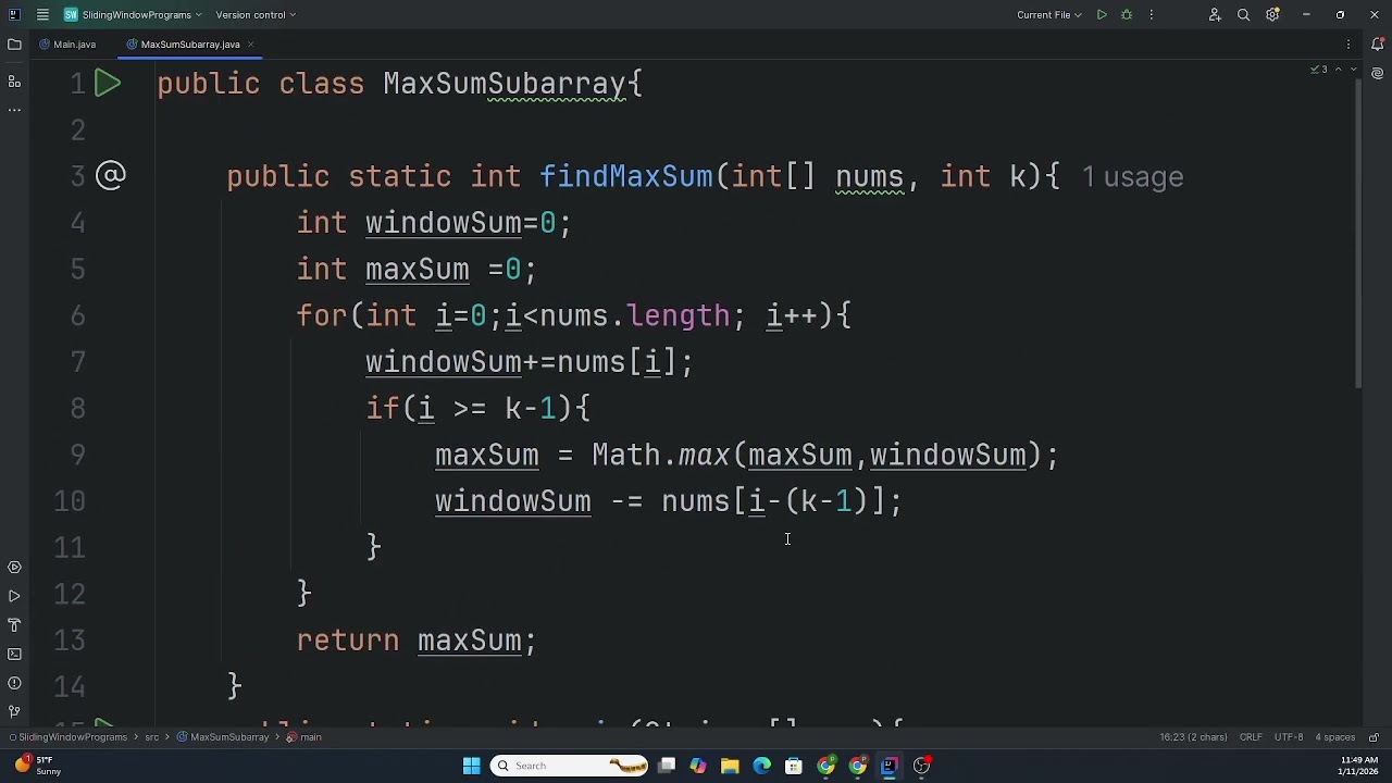 Sliding Window Interview Problem | Maximum Sum Subarray of Size K (Java)