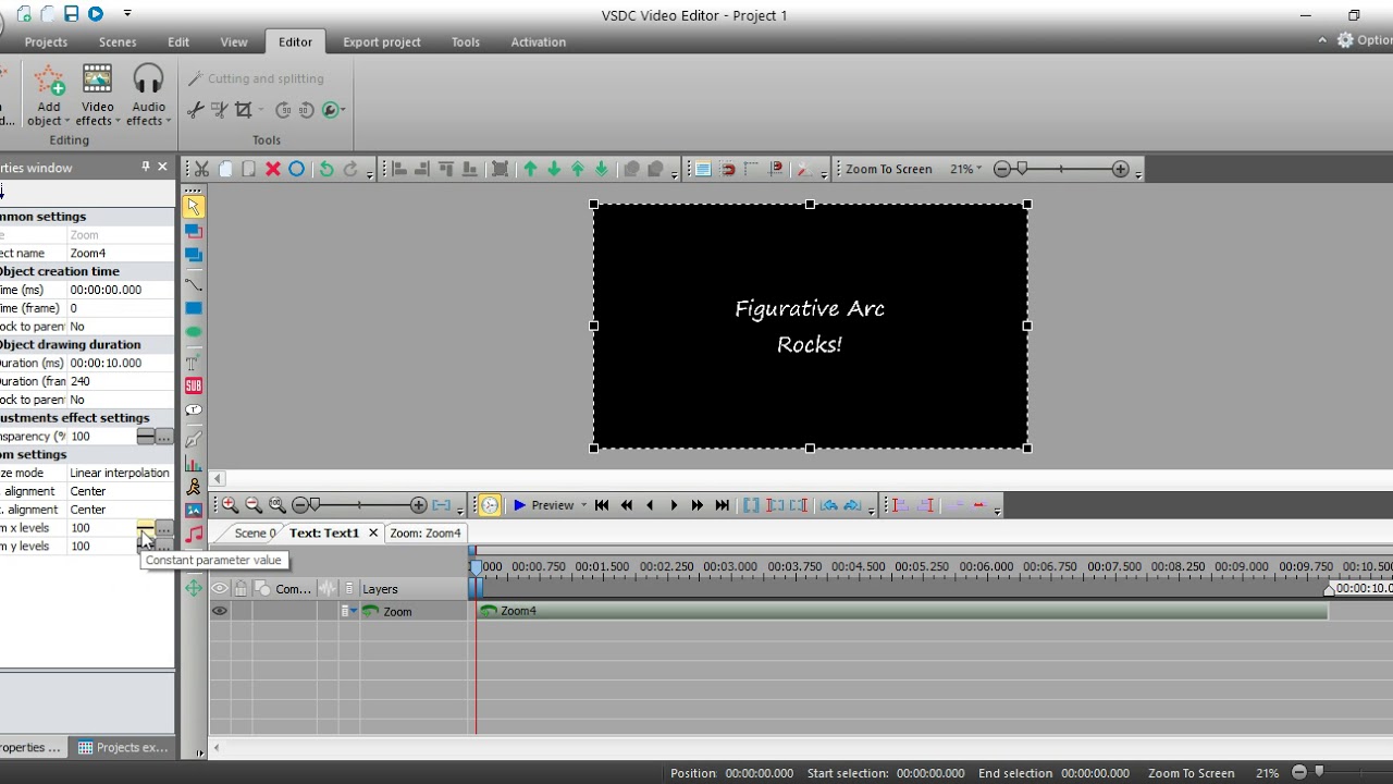 VSDC Free Video Editor: Zoom in and out text, video and images