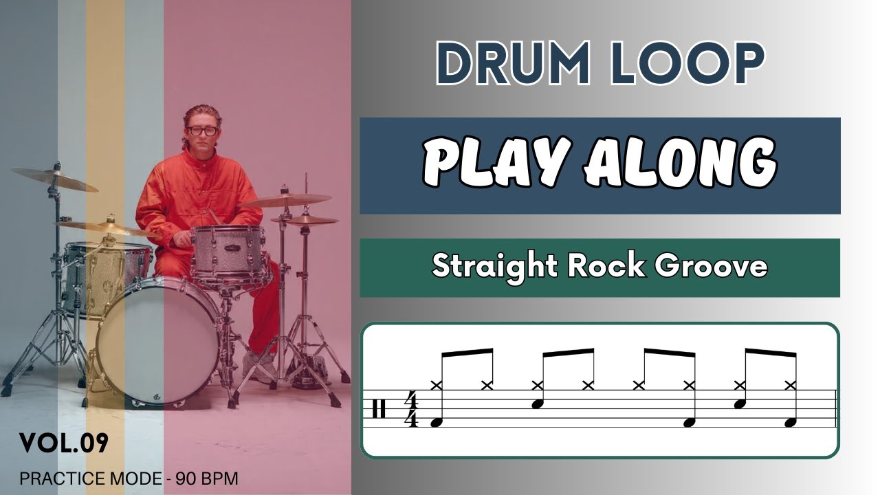 Straight Rock Groove | Drum Loop to Play Along | 90 BPM | Drum Beats | Vol.09