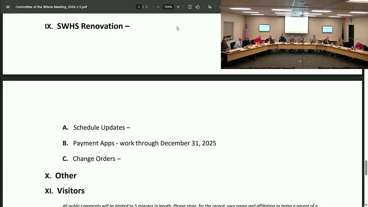 SWSD Committee of the Whole Meeting - Monday, January 5, 2026 at 6:30 PM