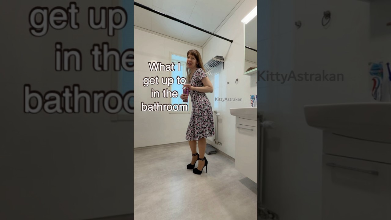 Wearing gobi Wolford pantyhose while enjoying a cheeky chocolate in the bathroom - KittyAstrakan