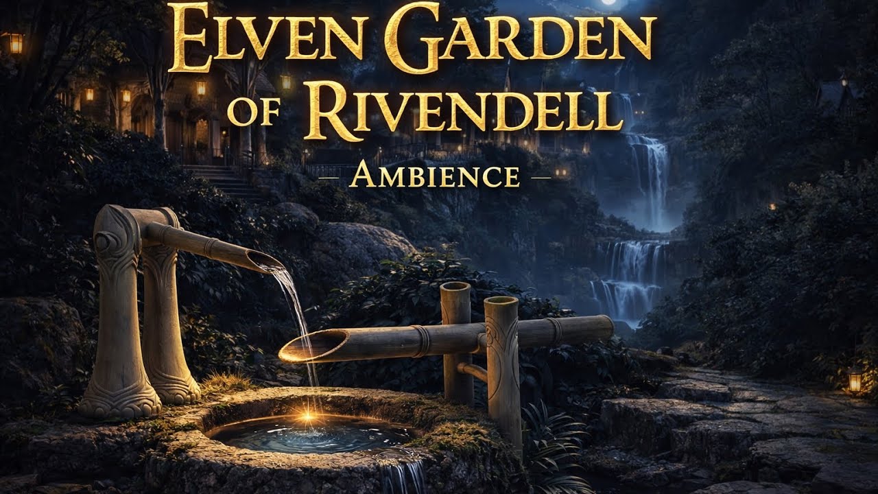 Elven Garden of Rivendell | Tranquil Night Ambience with Shishi-Odoshi (3 Hours)