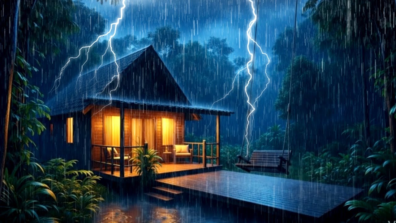 Lonely Cabin in the Rain | Dark & Calm Night Sounds | HEAVY RAIN | LONELY CABIN | RAIN SOUNDS