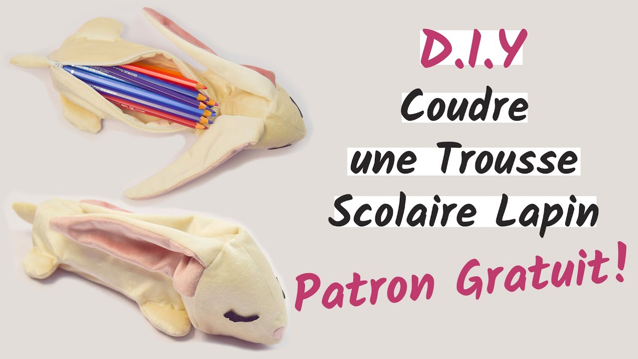 Comment coudre une trousse scolaire lapin peluche en velours - Patron Gratuit - Couture Facile Mimi