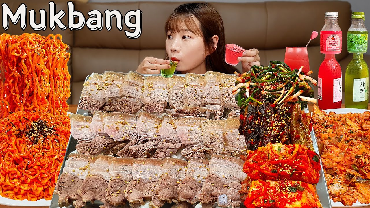 Sub)Real Mukbang- Отварная свинина🥩 Огненная лапша (Булдак)🔥 Грейпфрут,МохитоСоджу🍹АSMR КОРЕЙСКАЯЕДА