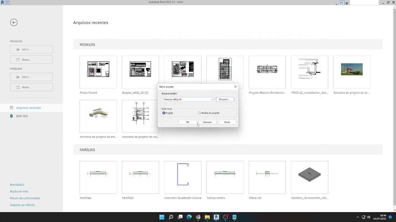 Converter arquivo modelo (Template) em arquivo de projeto - Revit