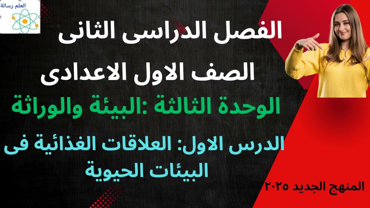 الوحدة الثالثة *العلاقات الغذائية فى البيئات الحيوية * الصف الاول الاعدادى الفصل الدراسى الثانى 2026
