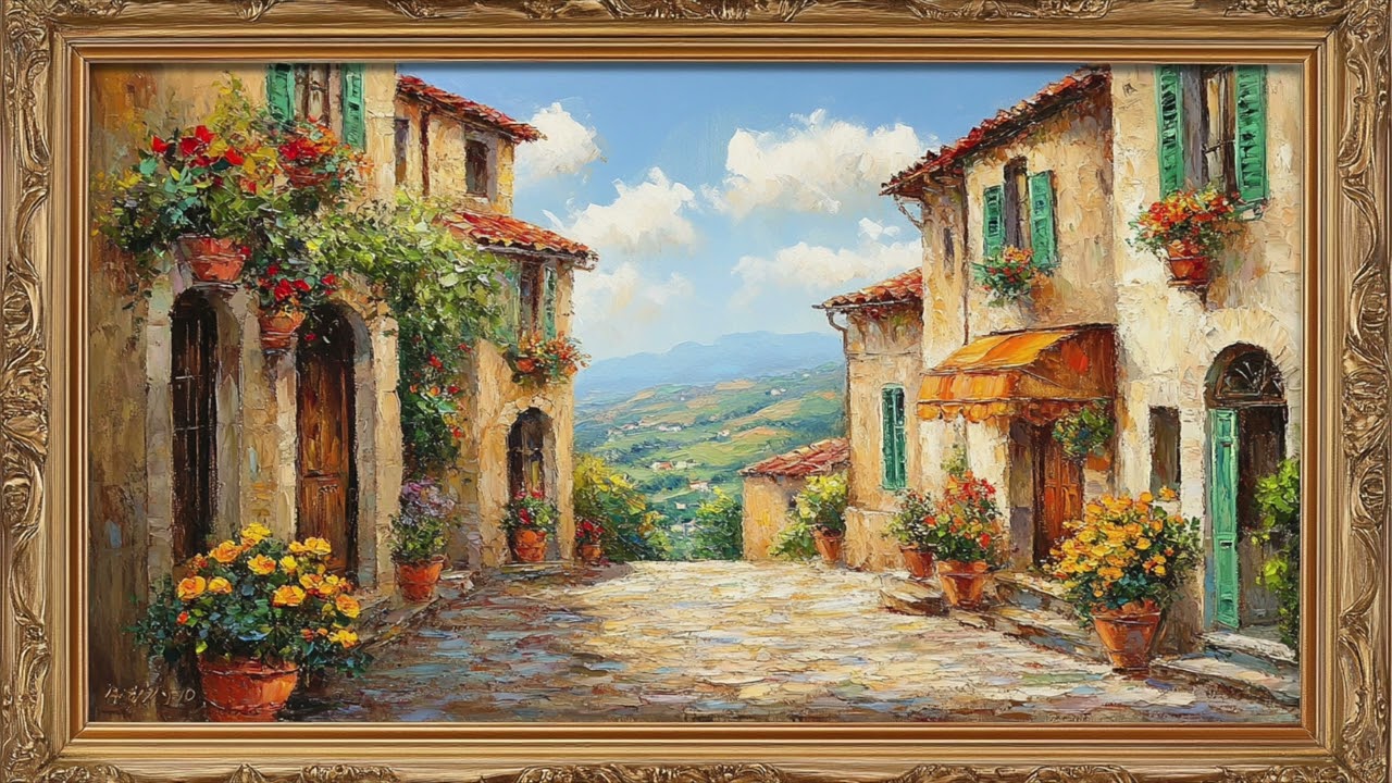 Gold Vintage Frame Wallpaper Art Free Aesthetic | Italy Summer Watercolor TV Display Screensaver HD