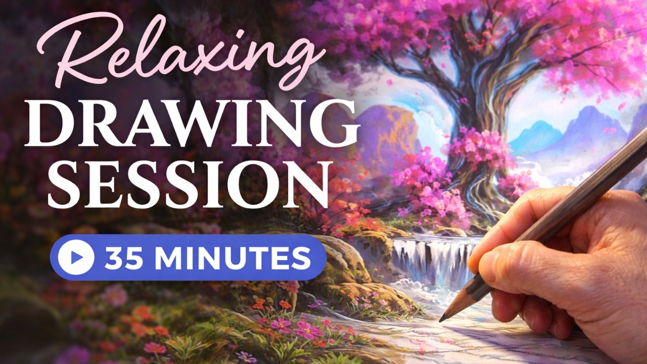 Peaceful Art Process | 30 Minutes of Drawing to Chill Music