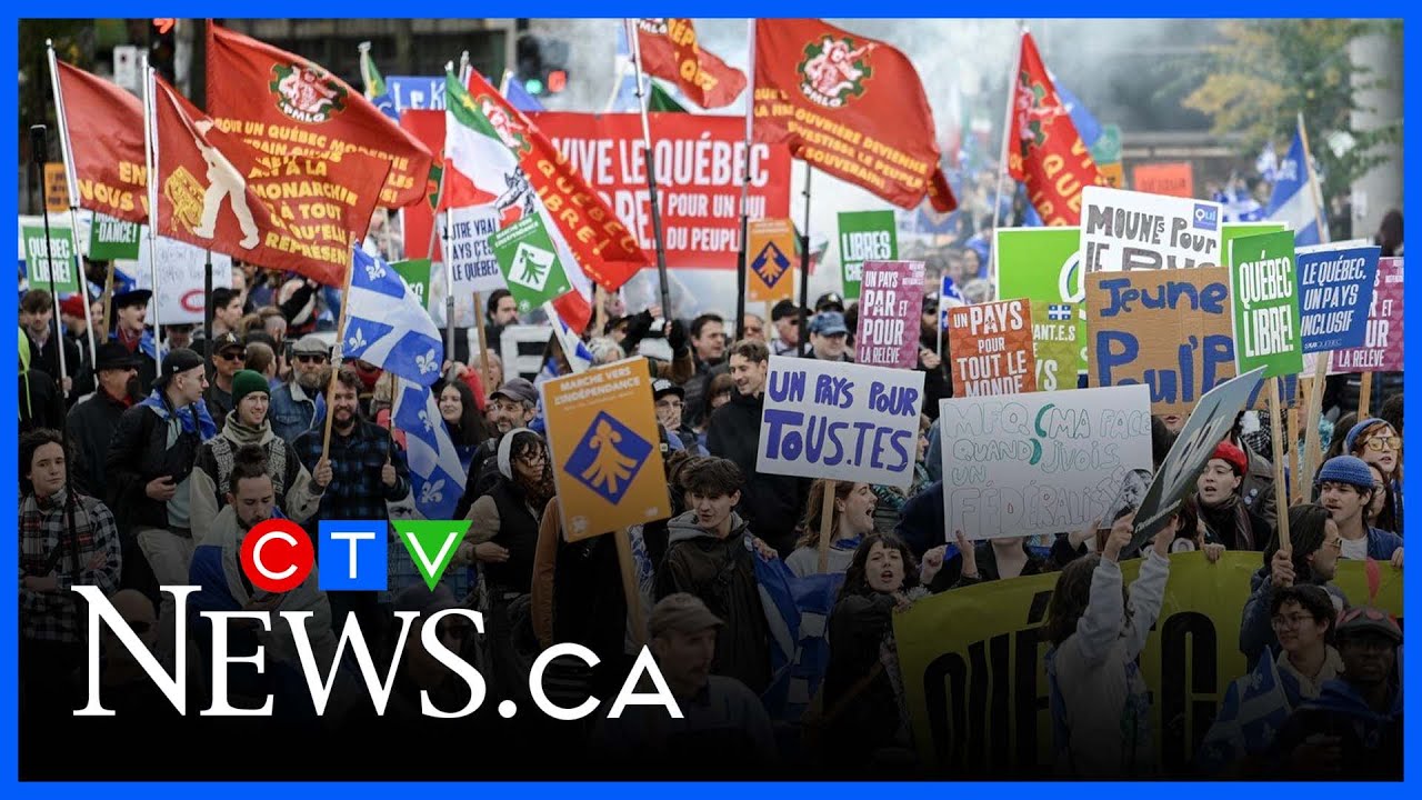 Сотни жителей Монреаля присоединяются к маршу, требующему независимости Квебека