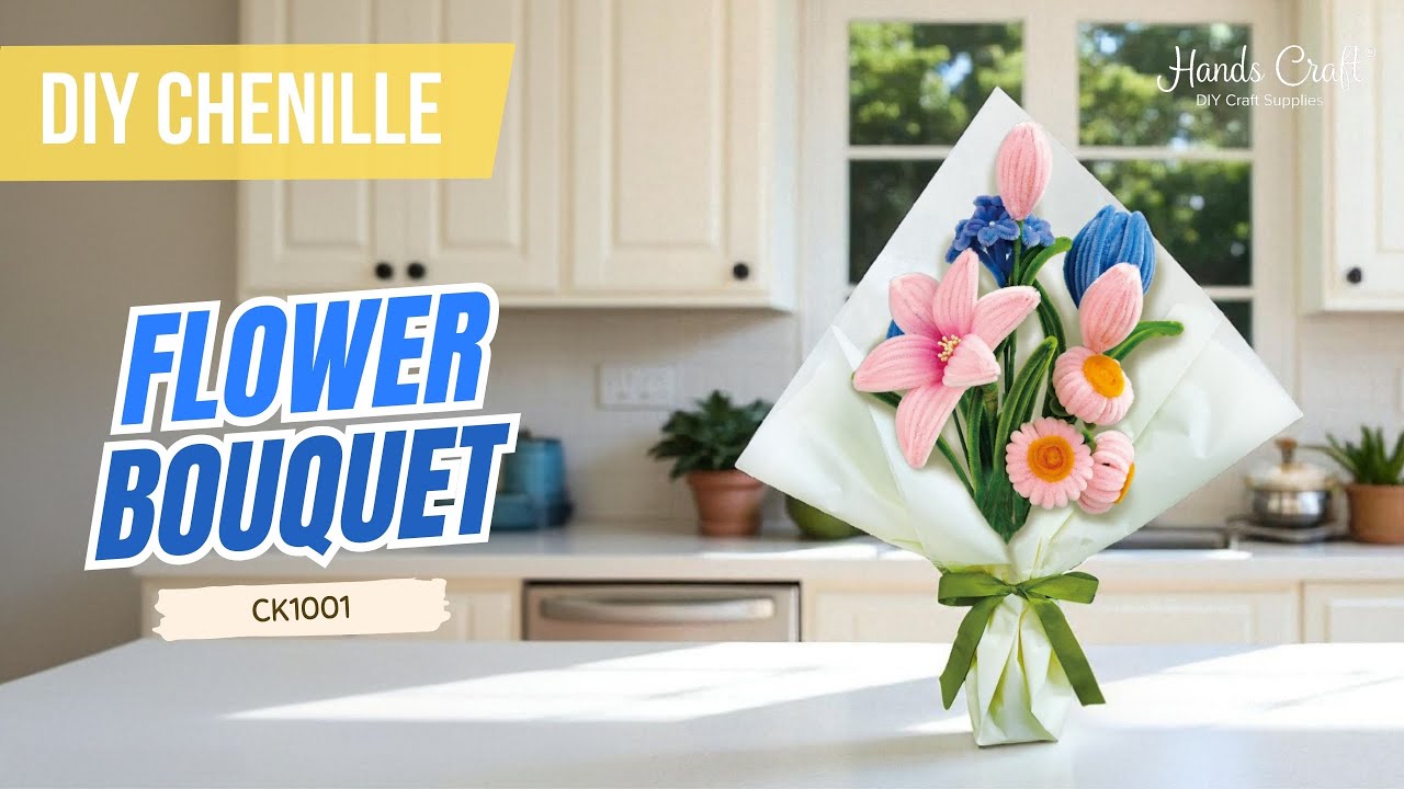 DIY Chenille Flower Bouquet Kit &ndash; Pink & Blue Mix