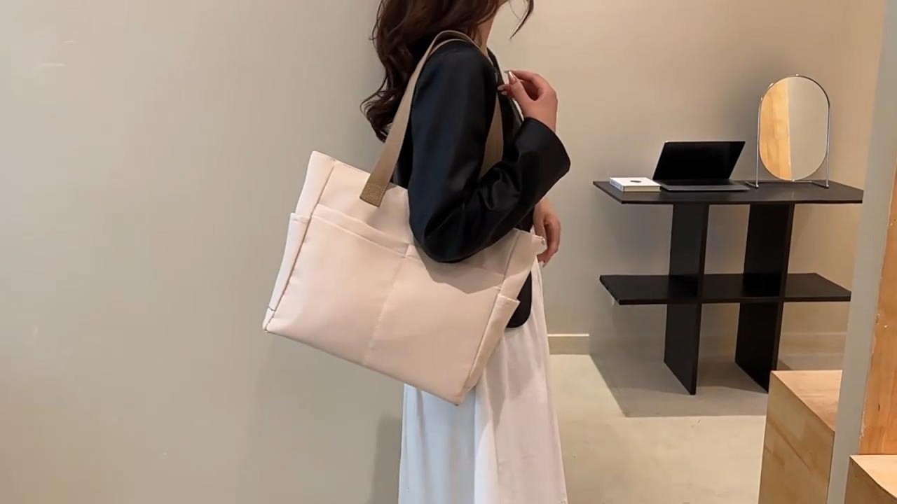 Custom Large Nylon Tote Bag with Zipper and Pocket