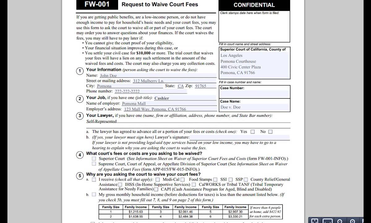 FW-001: Fee Waiver (Part 1)