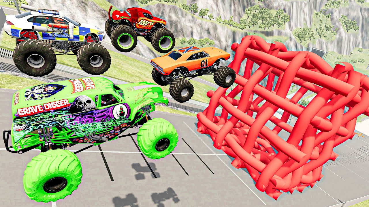 Cars Flying & Crashes Through Lattice Cube - Super Ramp Jumping