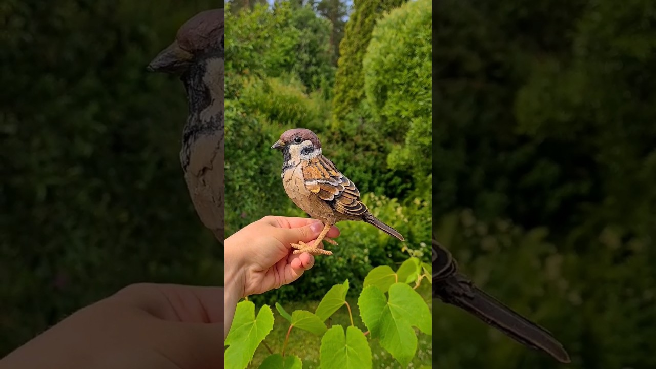 Tree Sparrow made of toilet paper rolls (mostly) 😃 #cardboard #diy #paperart #sparrow