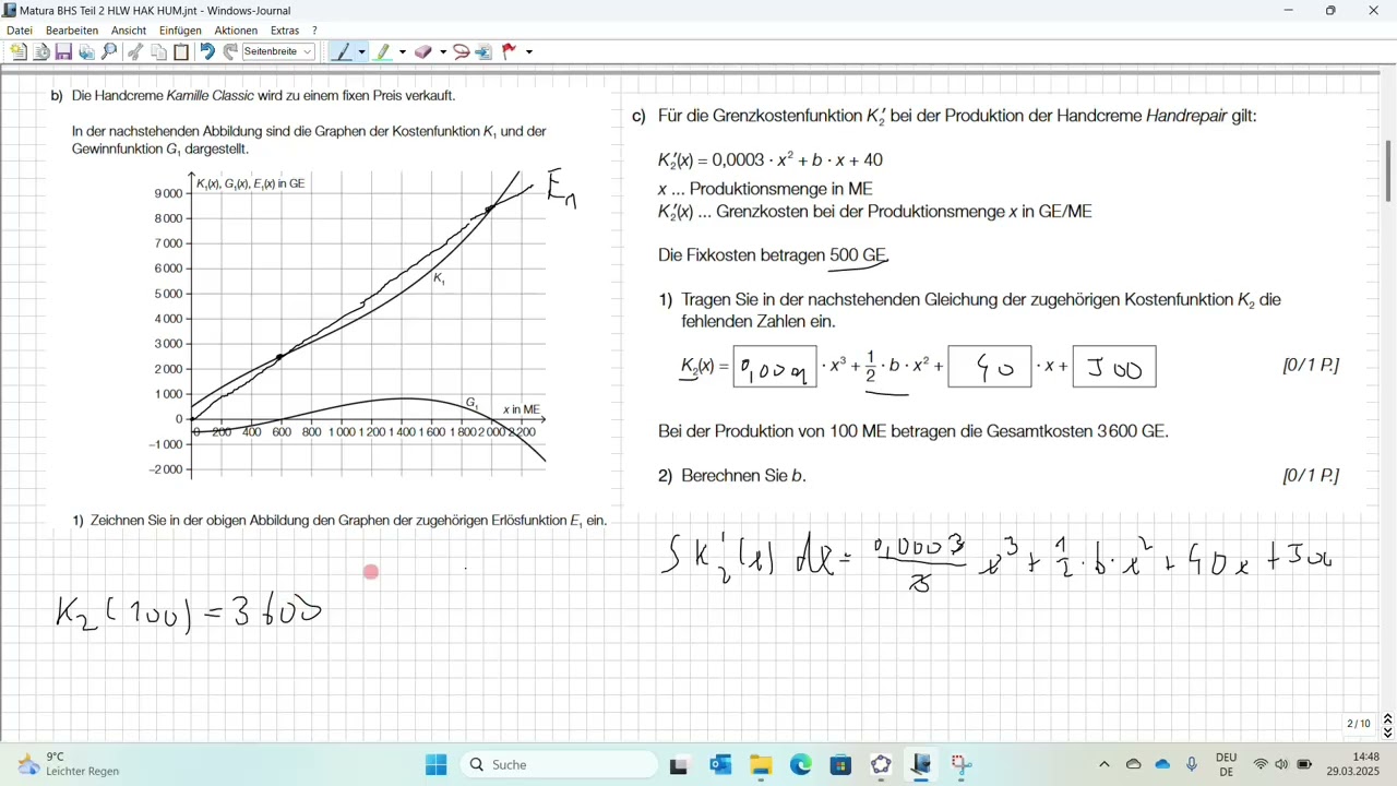 Matura BHS Angewandte Mathematik Mai 2024 (mit Geogebra) - Teil 2 HLW/HAK/HUM