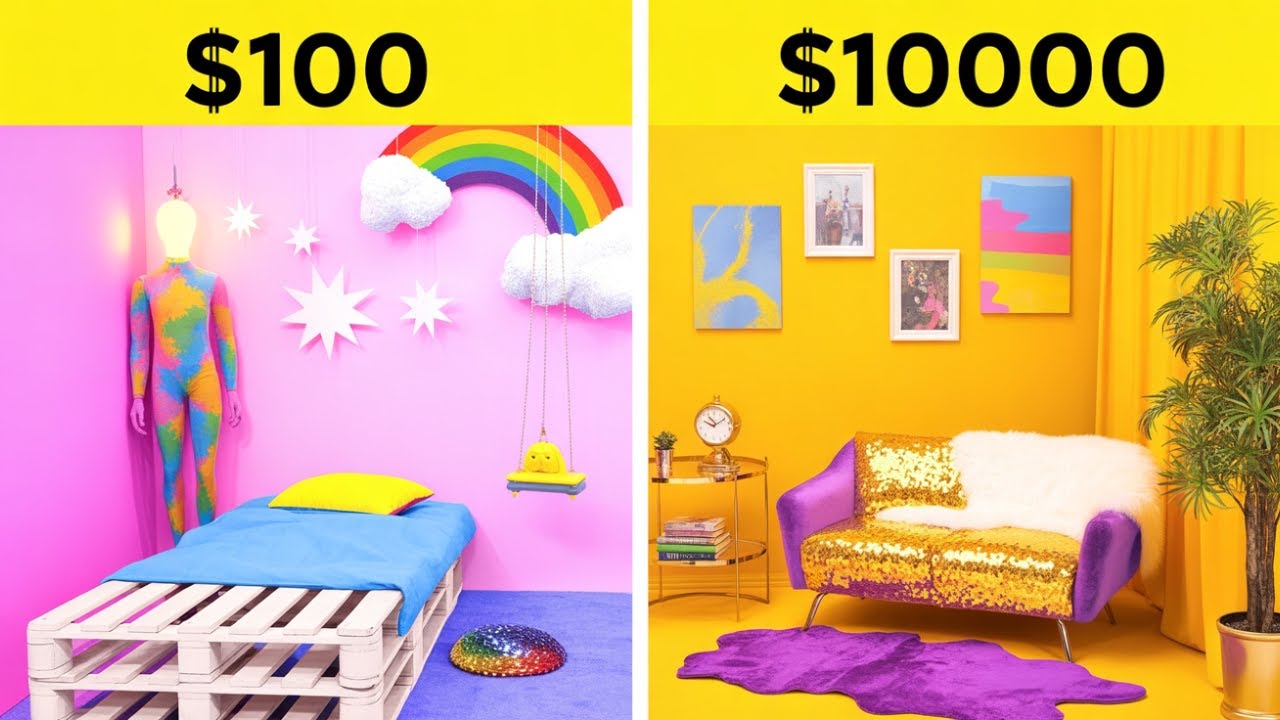 Epic Room Makeover Challenge! Cheap vs Expensive DIY Decor Ideas by 123 GO!