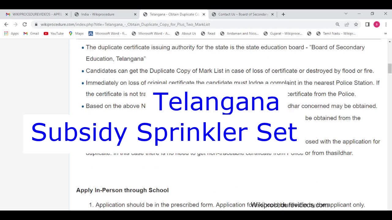Telangana - Apply Online Subsidy for Sprinkler Set (Online)