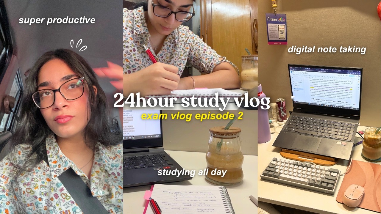 24 hour exam study vlog ๋࣭ ⭑💻 | full day of studying, digital note taking, super productive!