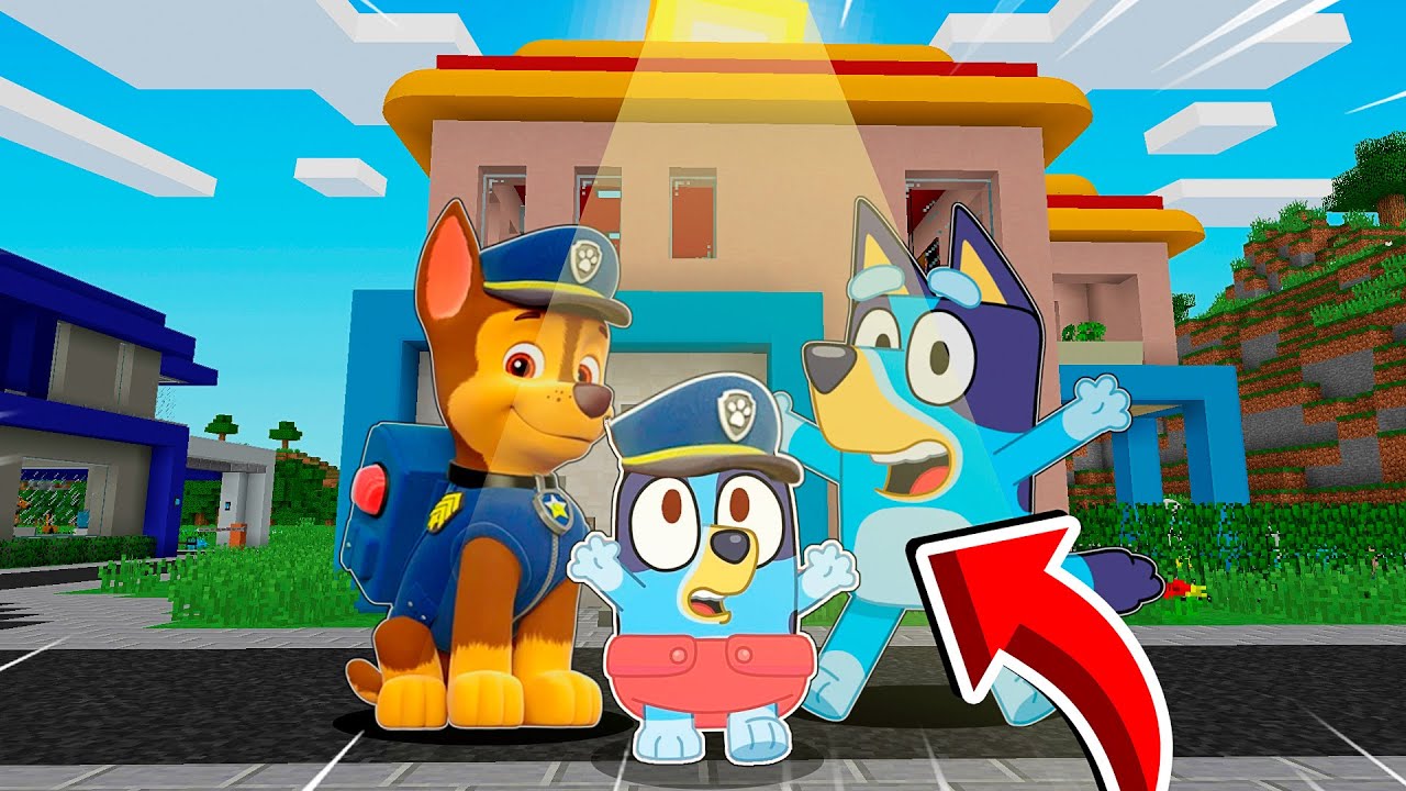 BLUEY Y CHASE DE PAW PATROL TIENEN UN BEBÉ EN MINECRAFT 😍