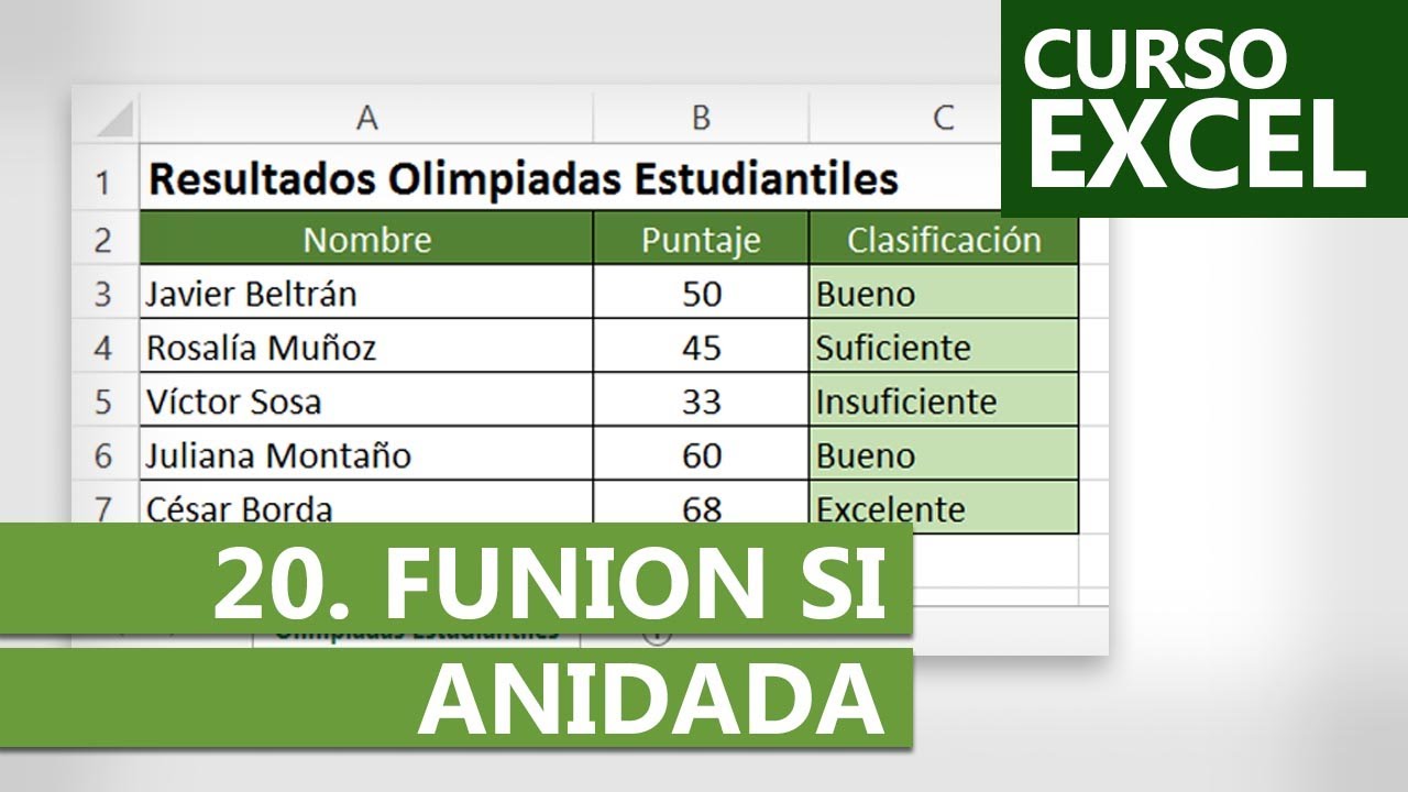 Curso de Excel 2024 | Ejercicio 20: Función SI anidada