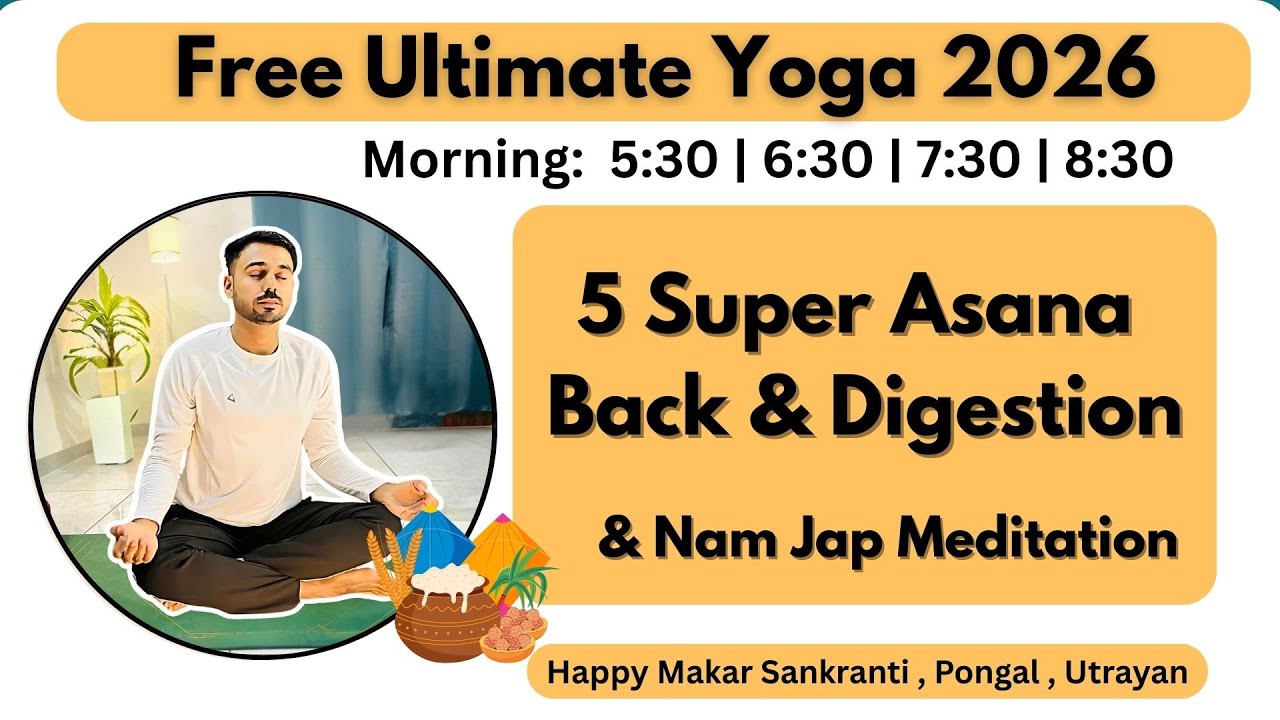 🔴 Free Live Yoga Live - Back & Digestion with Meditation- 14 Jan  | Morning- Subhash Yogakro Live