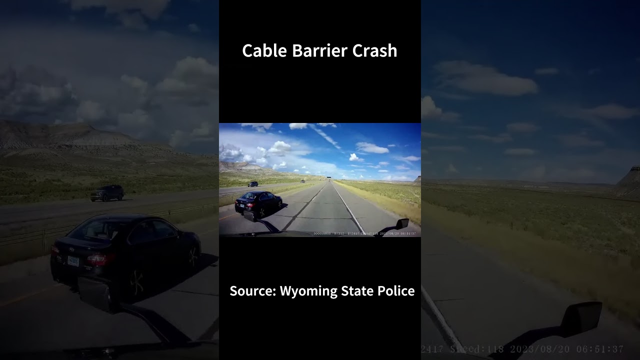 Wyoming HP Video of Cable Barrier Crash  #safetyfeatures #guardrail