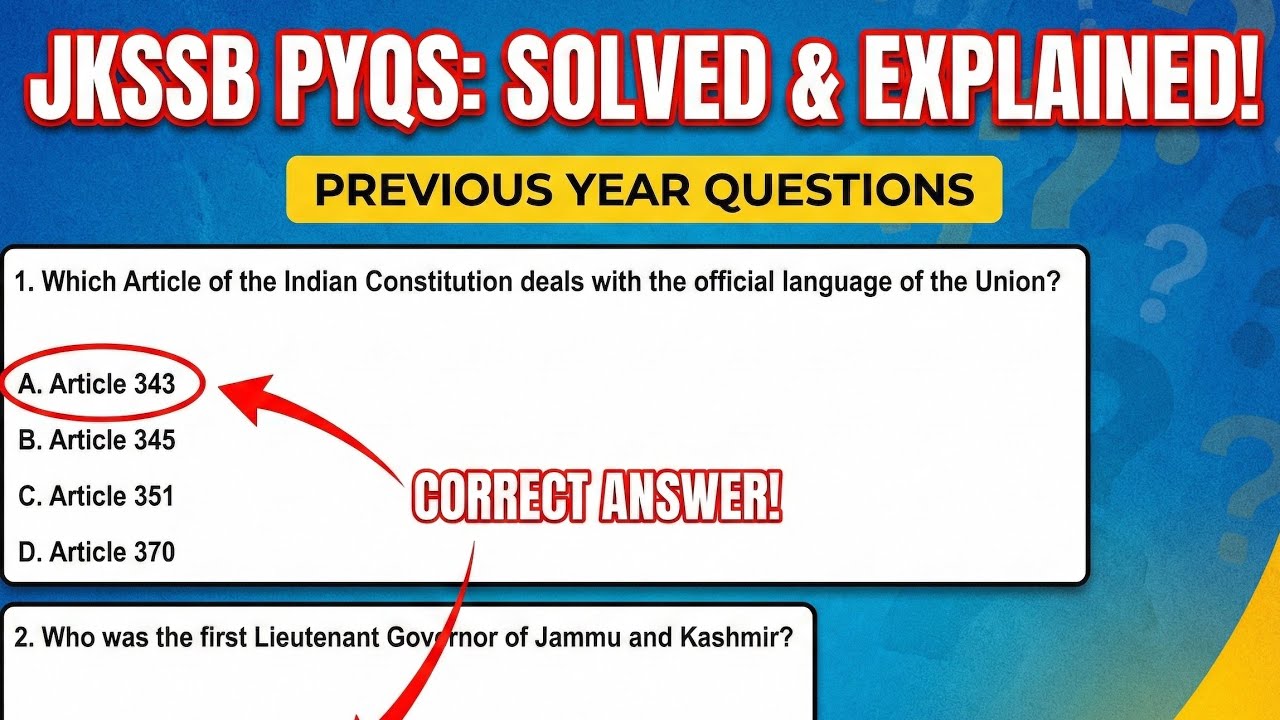 JKSSB PYQs 2025: Indian Polity & J&K GK | Solved | Top JKSSB Previous Year Questions | JKSSB Mock 