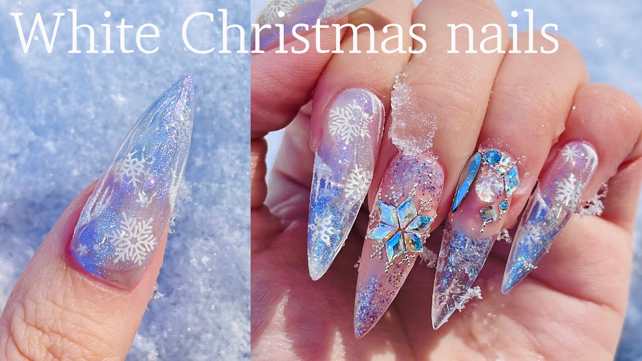 белые рождественские гвозди❄ снежинка нейл-арт / наращивание ногтей