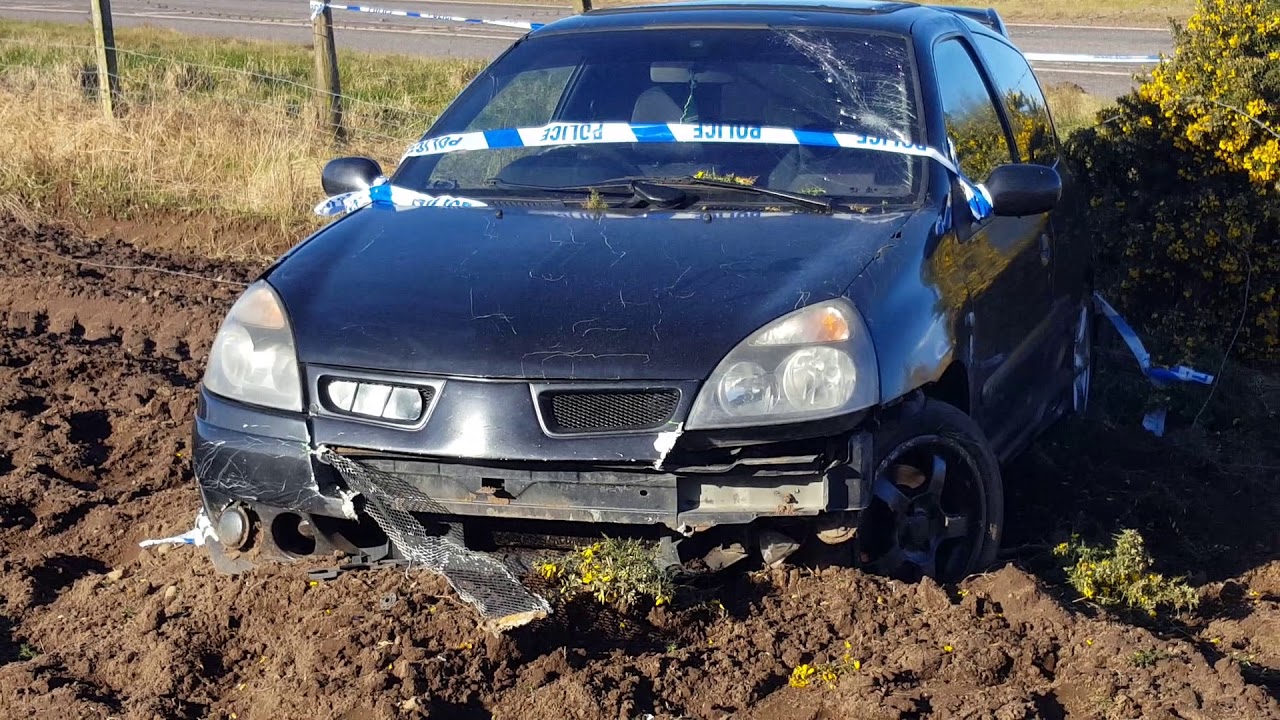 Renault Clio crash aftermath, Spynie, Scotland