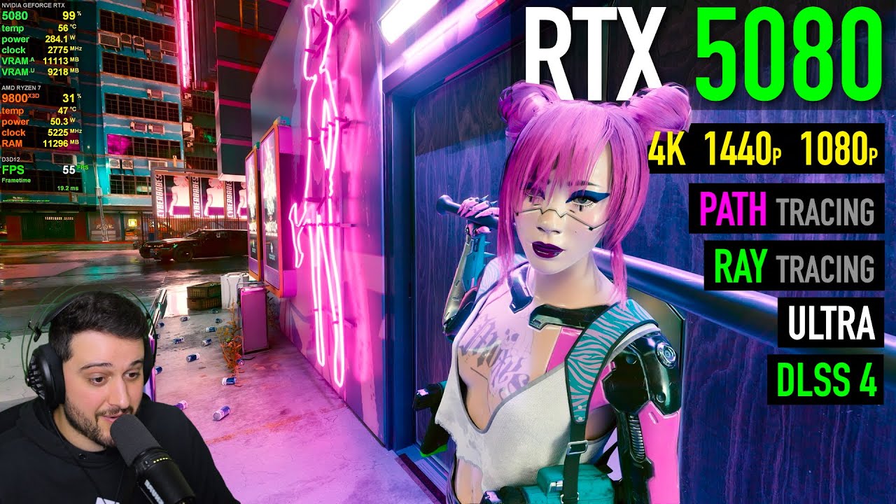 RTX 5080 — Cyberpunk 2077 — Ultra, протестировано трассировка лучей и трассировка пути!